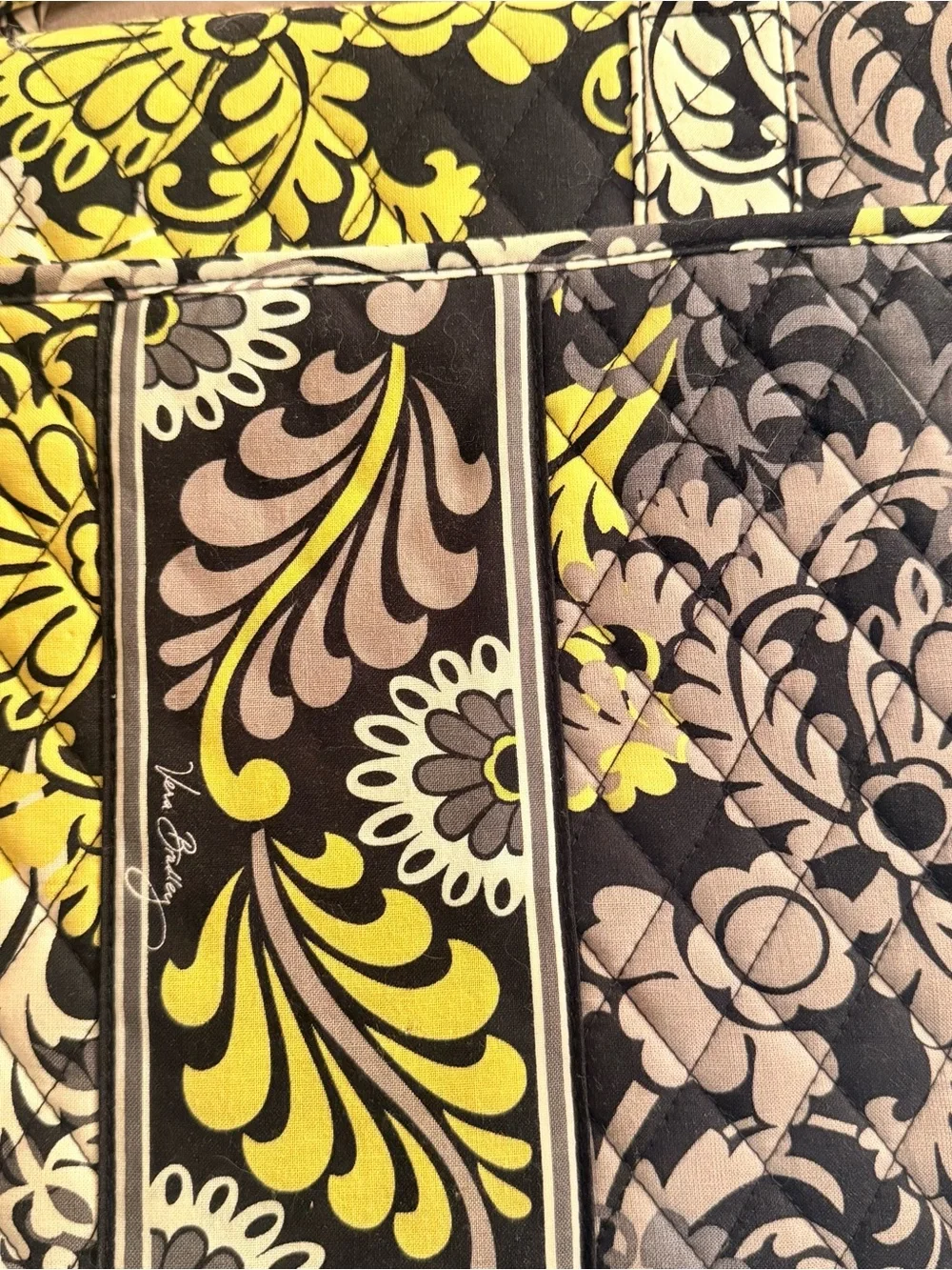 Vera Bradley Retired Baroque Pattern Yellow Black Floral Quilted Laptop Bag